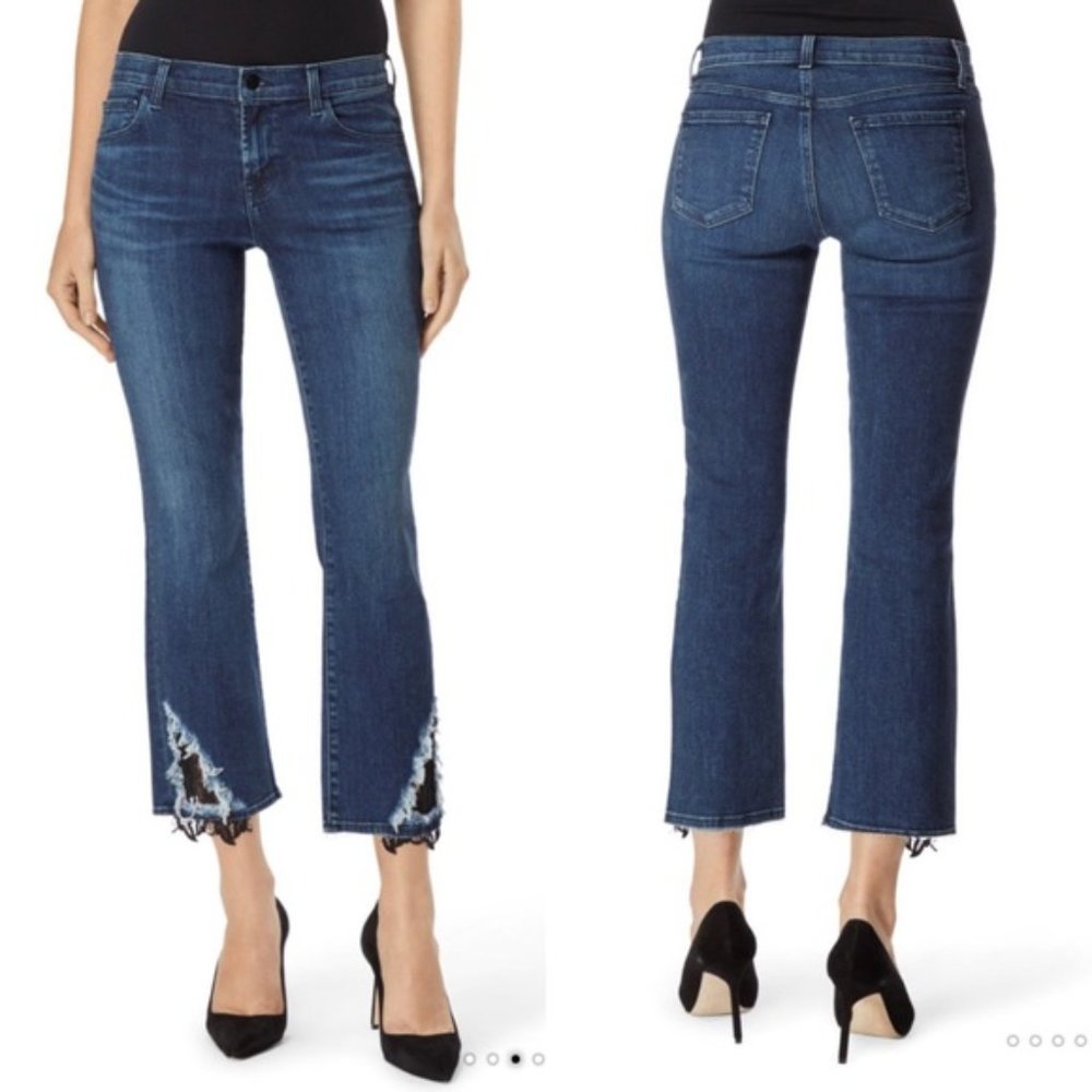 NWT JBRAND SELENA Mid Rise Crop Boot in INDIGO REIGN Lace Inset 27